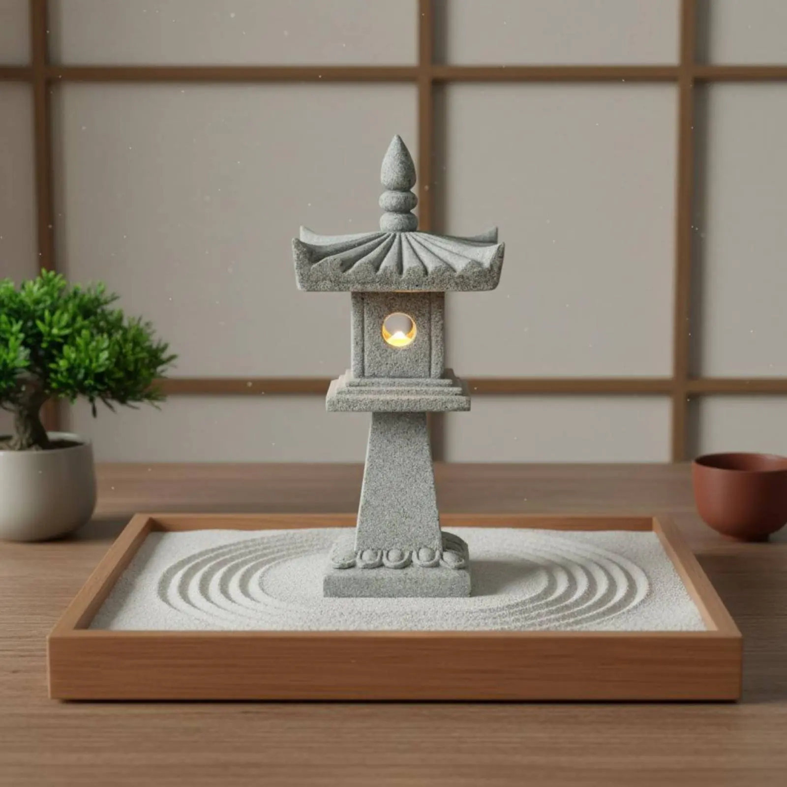 Miniature Stone Lantern Antique Finish Bonsai Decoration Tranquil Garden Pagoda Perfect Gift Japanese Pagoda Statue Artisanal
