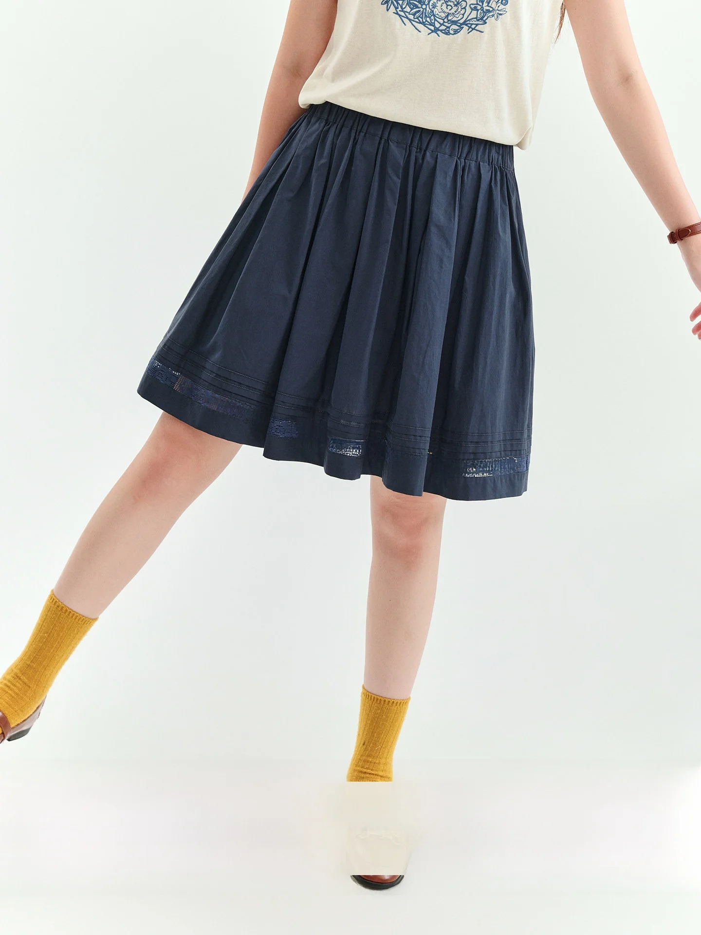 Original Lace Splicing Pure Cotton Loose A-Line  Skirt for Women Summer New Style High Waist Korean Style Commute Skirt
