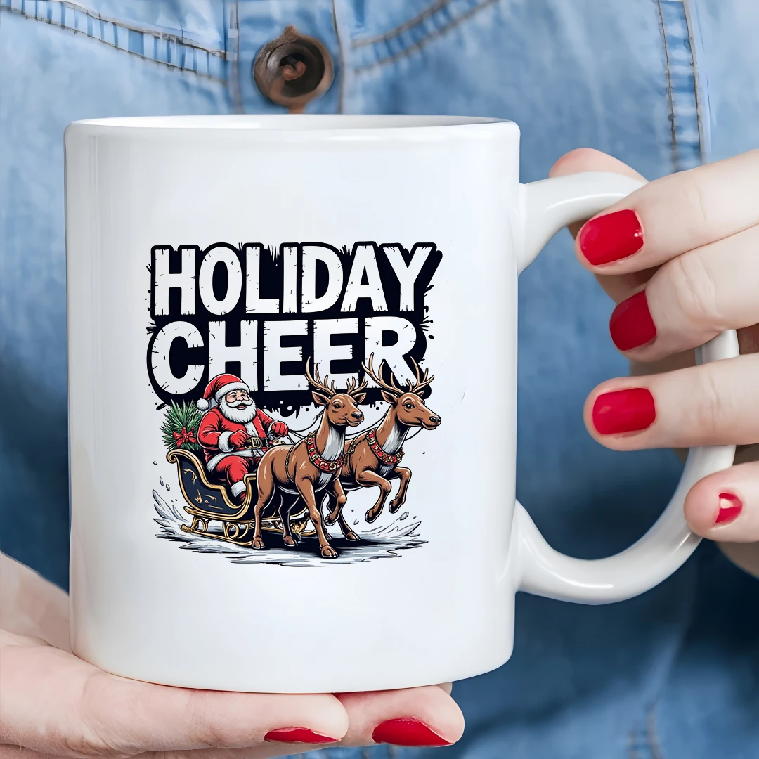 11oz Cup + Santa Claus Reindeer Sled Cartoon Cup Christmas Gift Kids Water Cup Family Office Coffee