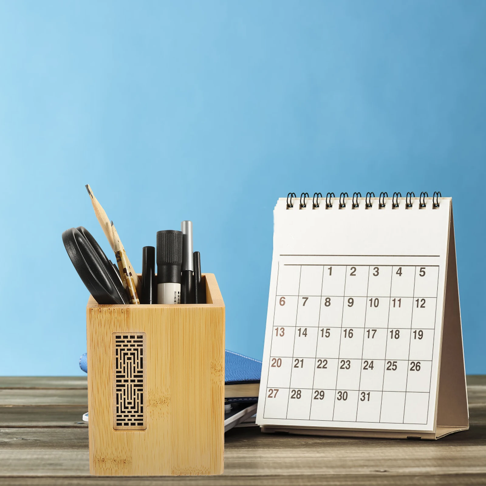 

Stationery Box Pen Storage Office Desk Organizer Shelf Walnut Tall Pencil Holder for