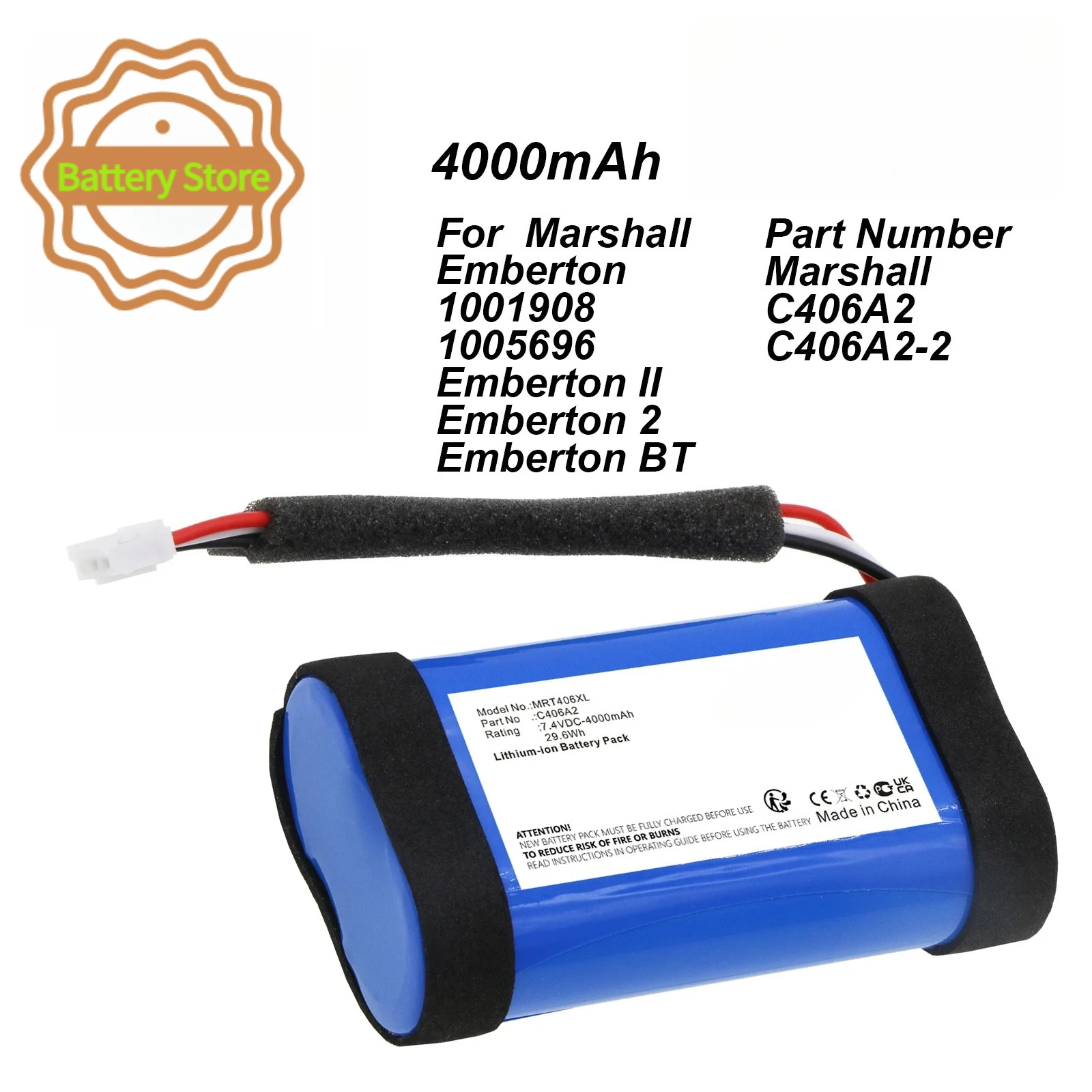 4000mAh C460A2-2 Battery For Marshall STANMORE II Marshall Emberton Wireless Bluetooth Speaker 1001908 1005696 7.2V