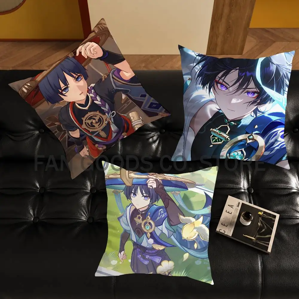 

Game G-Genshin Impact Wanderer Balladee Printed Pillow Cover Cushion Case Simple Sofa Pillow Case No Pillow Core
