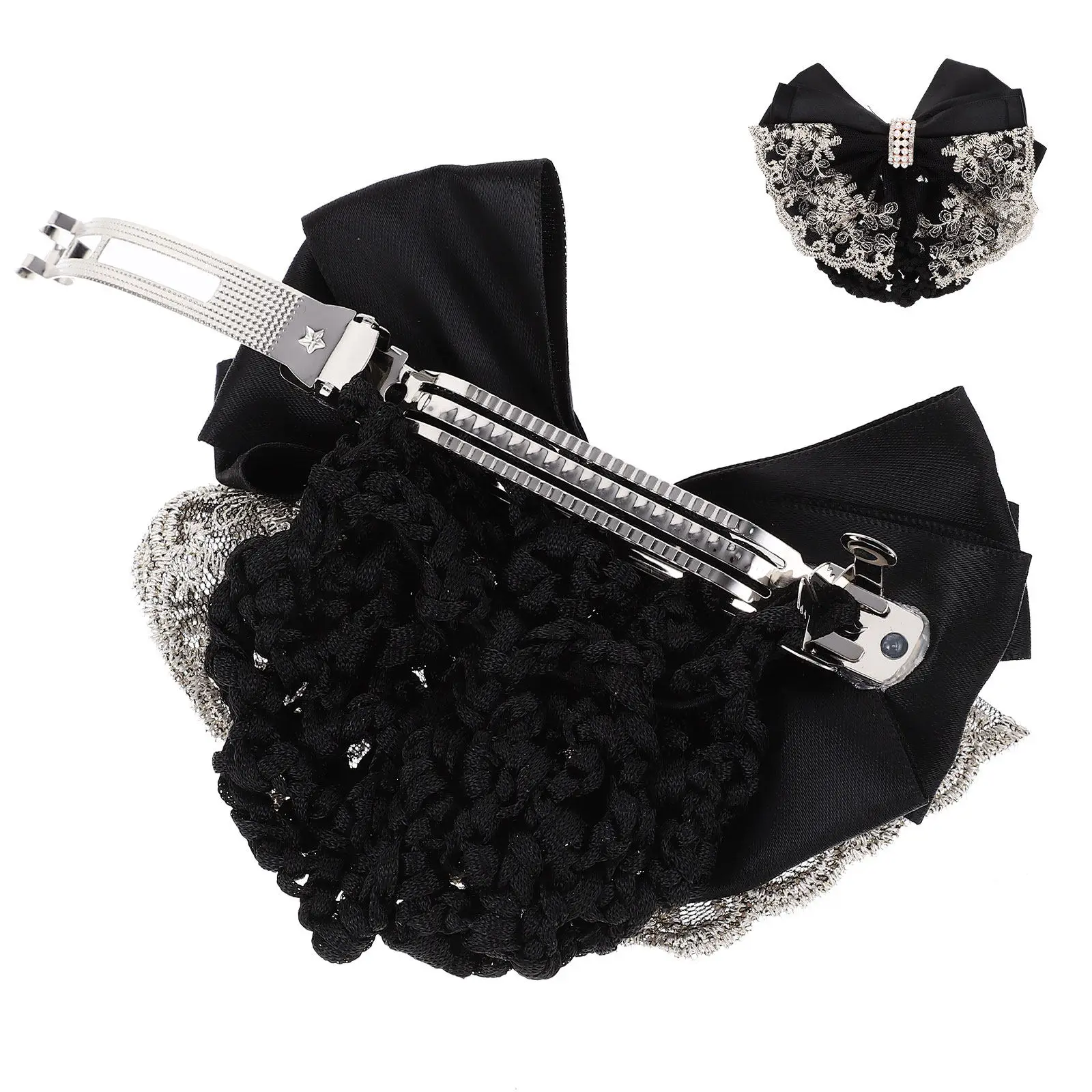

2Pcs Hair Bun Cover Clip for Women Rhinestone-Studded Polyester Steel Hairnet Clip for Work Ceremonies Dance Practice Bun Holder