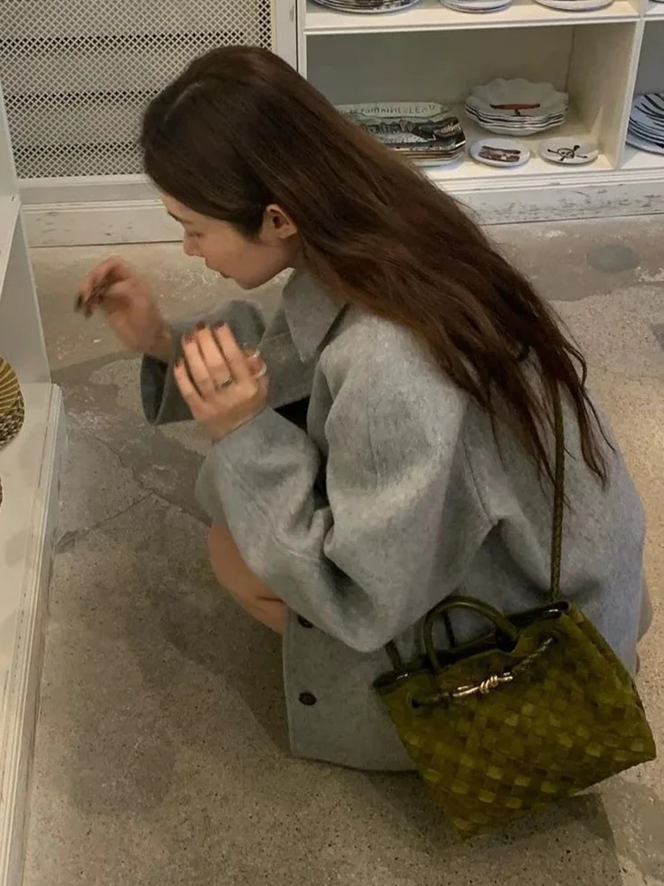 Cappotto di Lana per Donna, Versione Coreana, Casual da Ufficio, Caldo, Tessuto Soffice in Poliestere, Monopetto