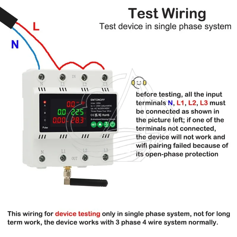 3P4W WiFi Energy Meter with Relay Bidirectional Solar PV Power Monitor