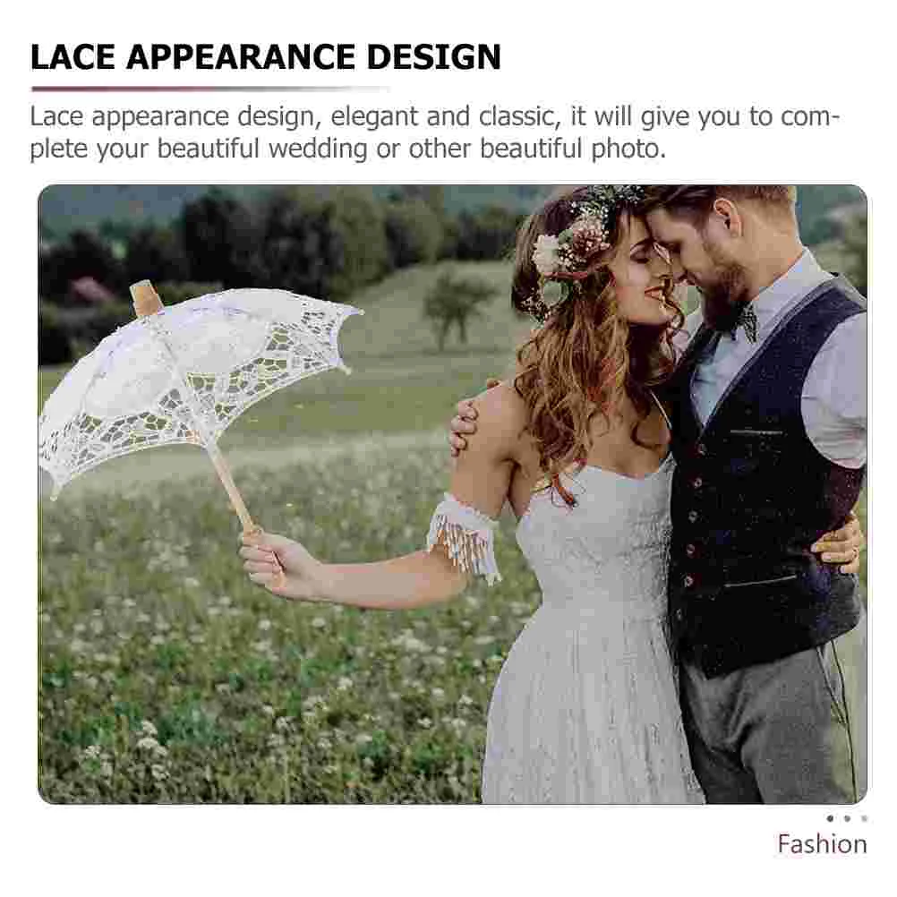 2 Pcs Umbrella for Kids Prop Bridal Veil Parasol Bride Wooden Handle Lace White Girls Elegant Man