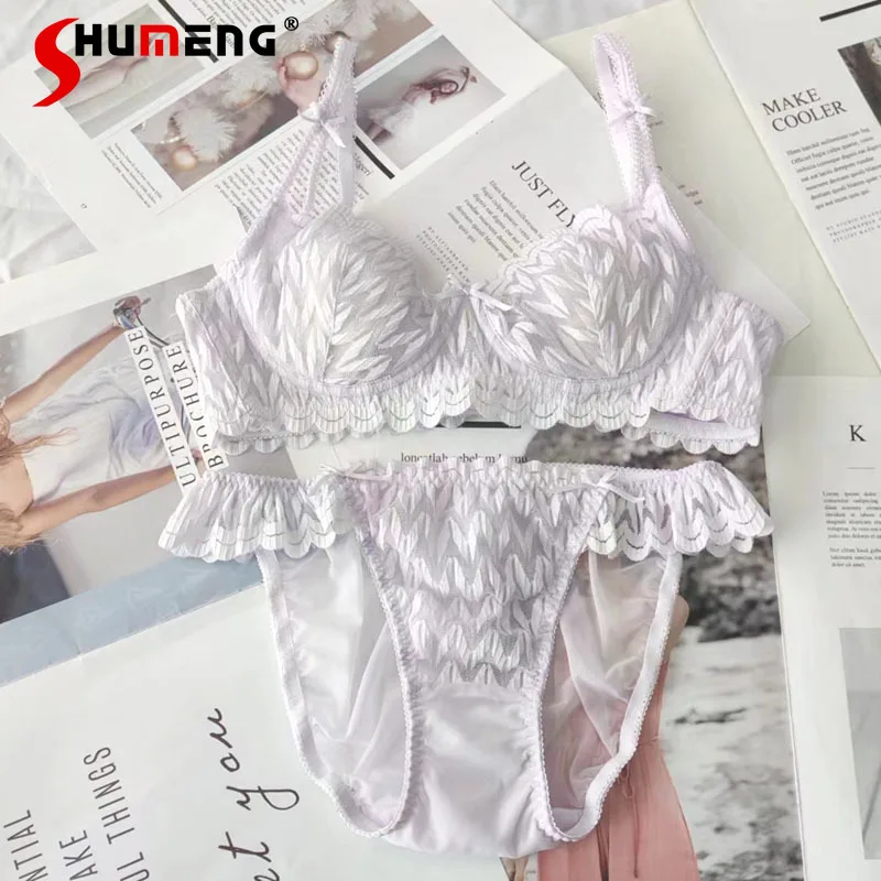 

Удобный тонкий комплект нижнего белья для женщин, однотонный кружевной бюстгальтер и трусики, костюмы, женские милые нижние наряды в японском стиле