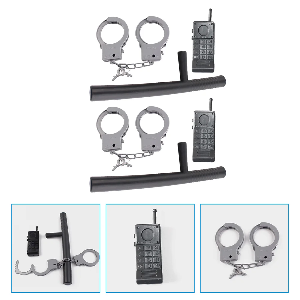 

2 Sets Cosplay Outfits Halloween Props Kids Policeman Kit Handcuff Black Plastic