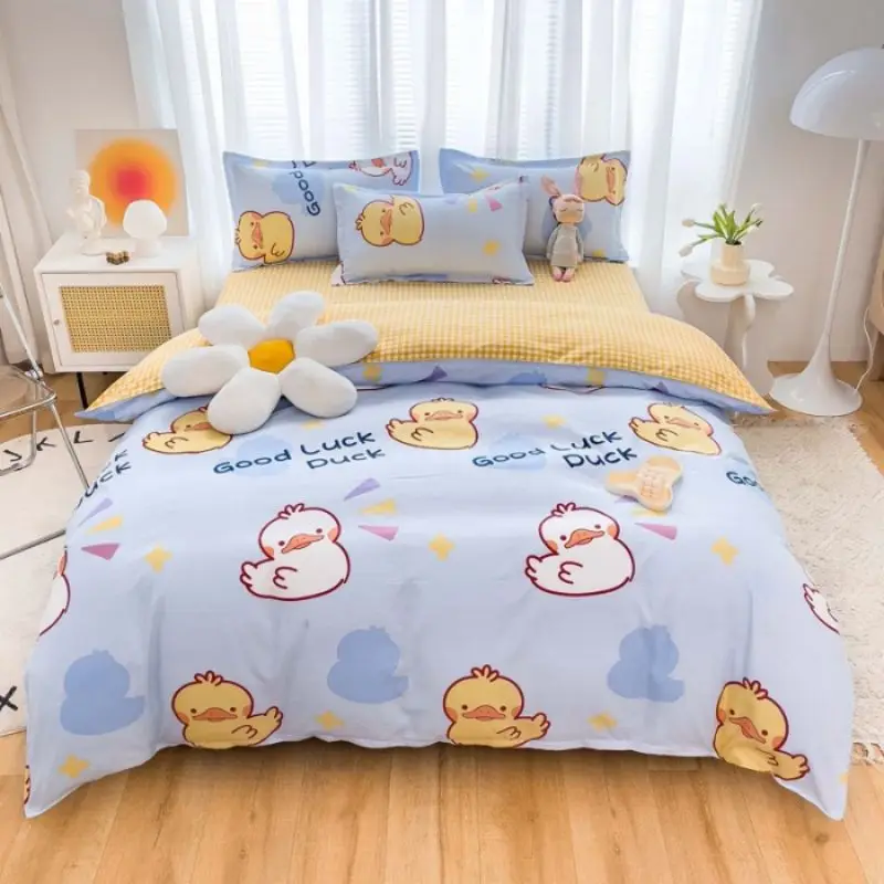 Luck Duck Bedding Set Girls Boys Bed Linen Sheet Plaid Duvet Cover No Filling  Single Double Queen King 200x230 Bed Cover