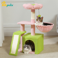 Cactus Cat Tree for Indoor Cats Small Cat Tower Cat Condo with Sisal Scratching Ramp, Cozy Hammock and Removable Top Bed Perch