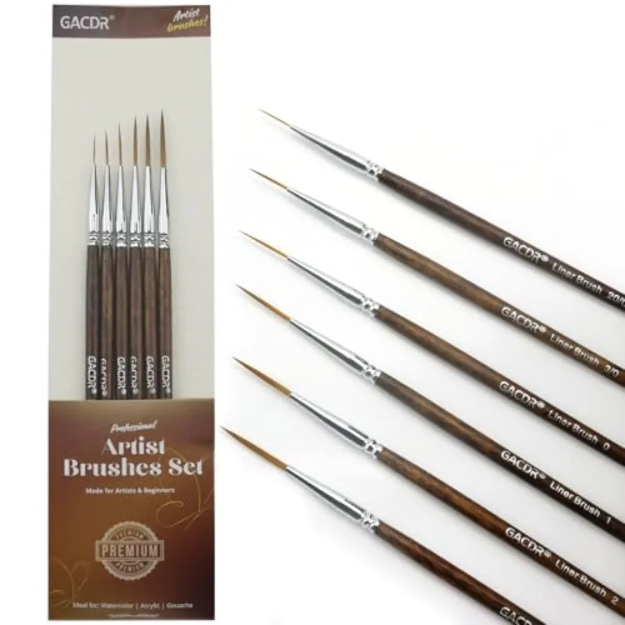 

Rigger Liner Brushes, 6 Pcs Extra Long Fine Tip Paint Brush Set Script Pinstriping Scroll Outlining Brush for Watercolor Acryli