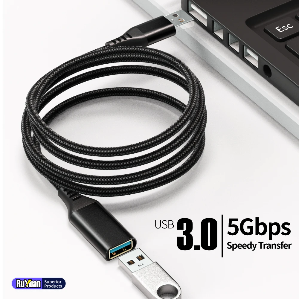 USB 3.0 Extension Cable Male-to-Female Data Transfer Cable for Fast Charging And Sync Compatible with USB Keyboard Mouse HDD