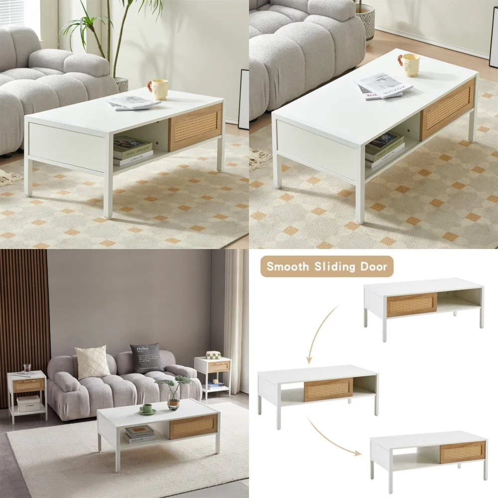 カフェテーブル40インチ籐製コーヒーテーブルリビングルームセンターテーブルモダンデザインエンドテーブルホームデコレーション用