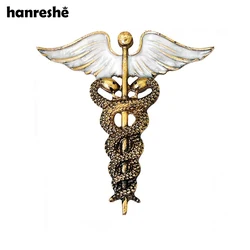Hanreshe Medical Caduceus Classic Brooch Pin Snake Stick Wings Medicine Lapel Badge Doctor Nurse Jewelry Student Graduation Gift