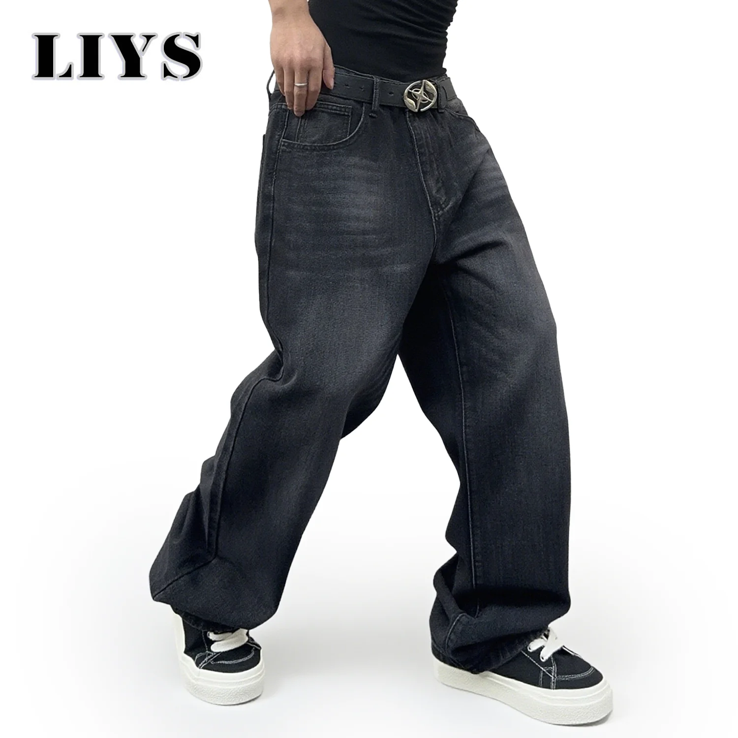 1Pcs Men's Daily Travel Casual American Street Loose Jeans Black Fashion Street Style Retro Wide Leg Pants Jeans Denim Pants