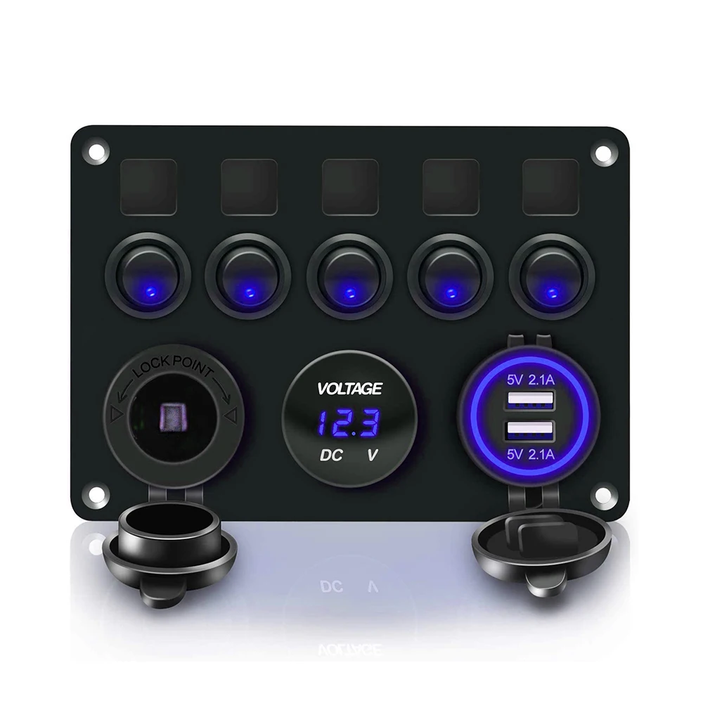 Daiertek 5 Bootschakelaar Paneel Auto Schakelaar Paneel Knop Schakelaar Schakelaar Schakelaar Digitale Voltmeter 4.8a Dual Usb-Poort 12V Voor Auto Vrachtwagen
