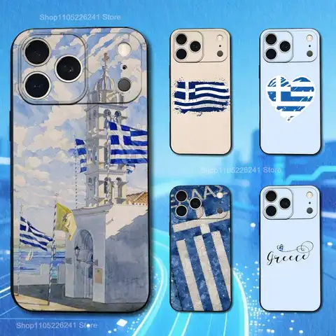 Greek Flag Greece Love Art For iPhone 8,7,11,12,15,14,13,16,17,Plus,Pro Max,XS,X,XR,SE,Mini,Soft Silicone Black Case
