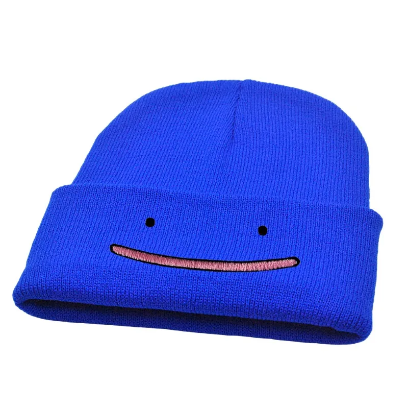 Anime Cartoon Ditto Knit Hat Pokémon Yarn Cap Embroidered Crewneck Hat Hip-Hop Hat