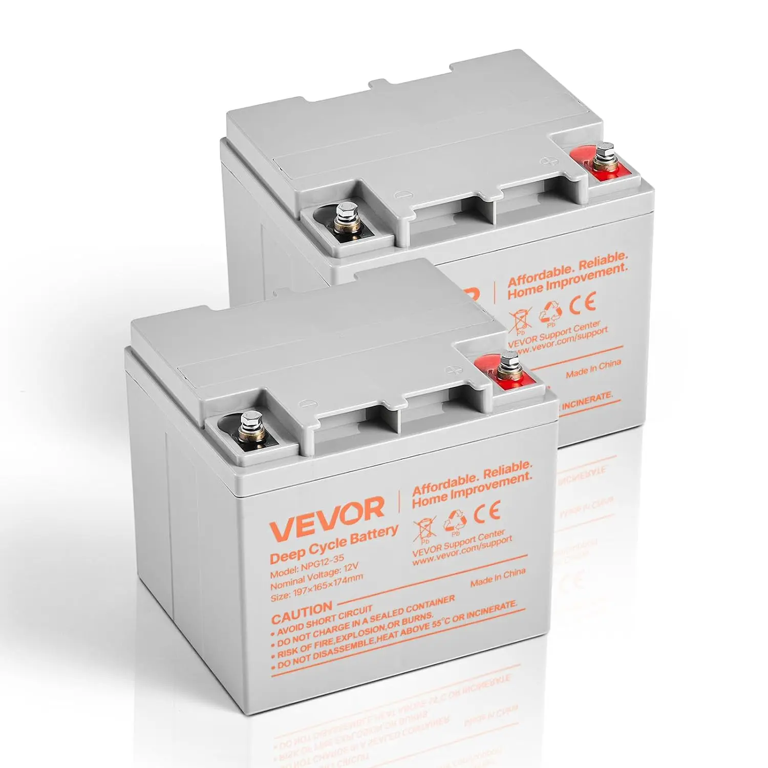 12V 35Ah Deep Cycle AGM Battery 2 Pack, Rechargeable Sealed Lead Acid for Scooter Wheelchair Solar Off-Grid Storage, Customized