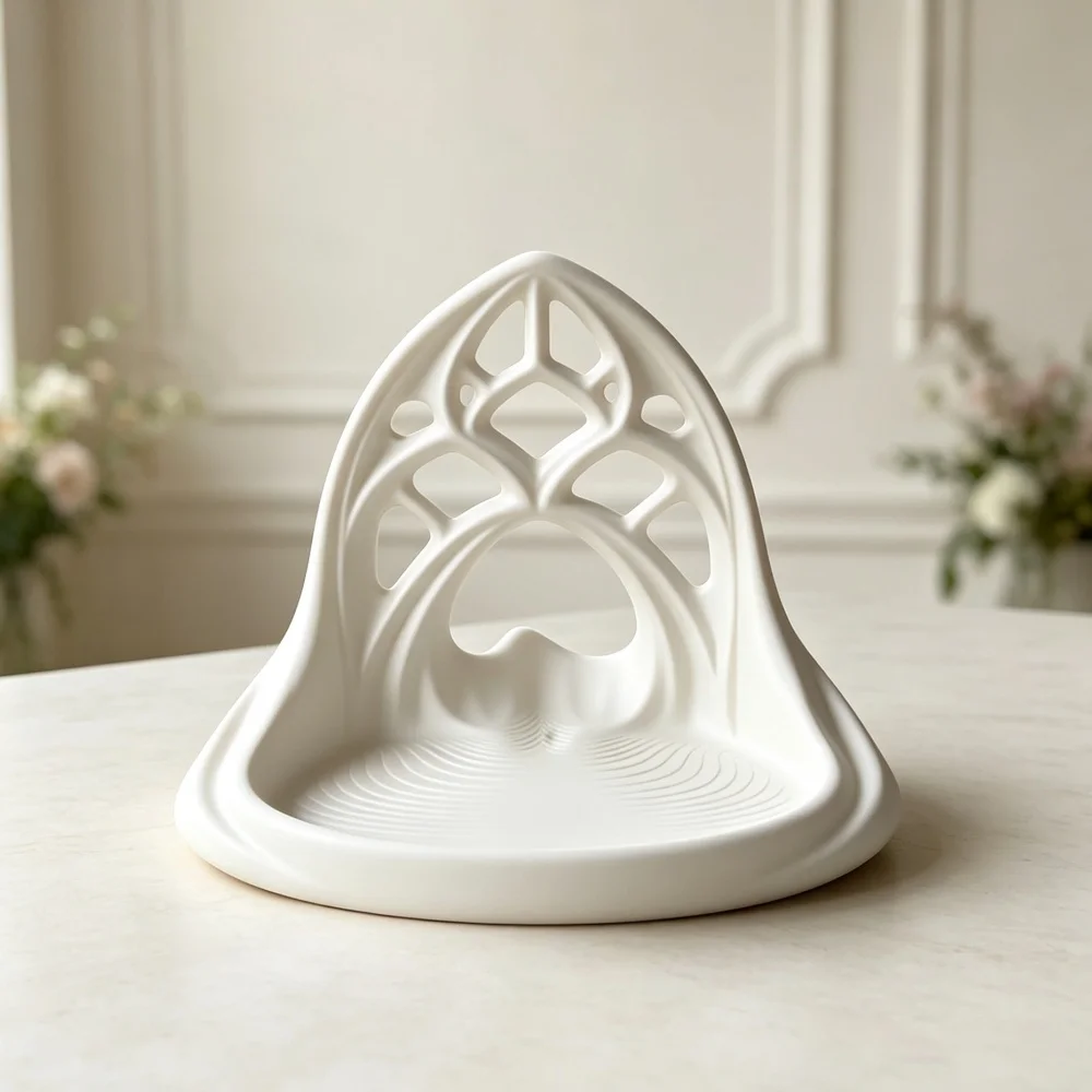 3D Printed White Abstract Arch Jewelry Tray Minimalist Sculptural Ring Dish For Vanity Desk And Modern Home Decor