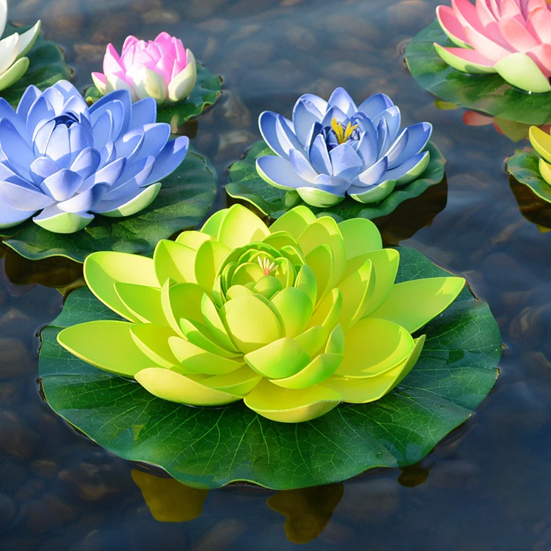 

10cm/17cm Artificial Lotus Flower Fake Plant Pond Decor Simulated Water Lily Floating Lotus Home Garden Fish Tank Fake Flower