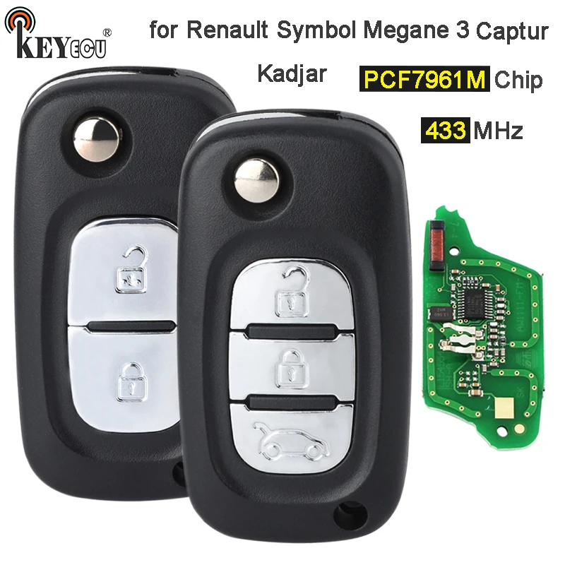 

KEYECU 433MHz PCF7961M 4A Chip Folding Flip Remote Car Key Fob for Renault Symbol Megane 3 Captur Kadjar 2013-2017