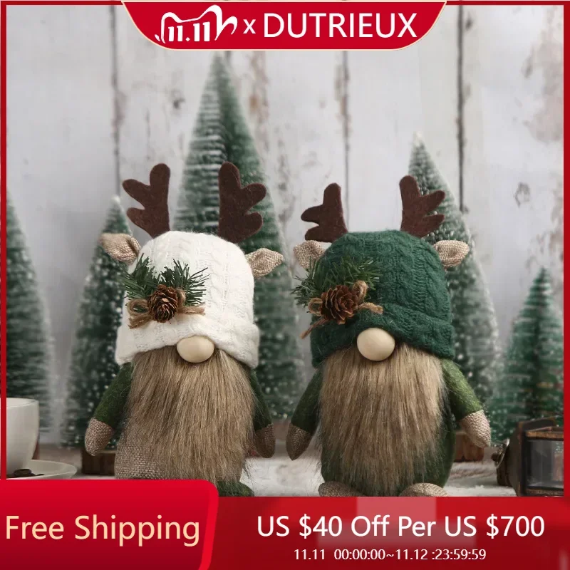 

Christmas Cute Antlers Knitted Doll Window Luxury Kawaii Unique Decoration Festival Forest Faceless Elderly Desktop Ornament