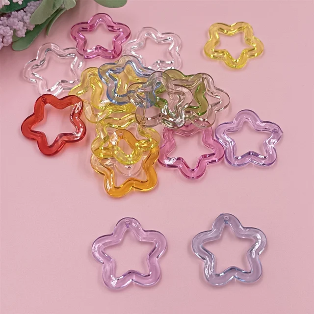 10 sztuk 30mm akrylowa gwiazda luźne koraliki przezroczysty pięciokątny wisiorek modna torba na klucze łańcuszek kolczyki DIY biżuteria akcesoria