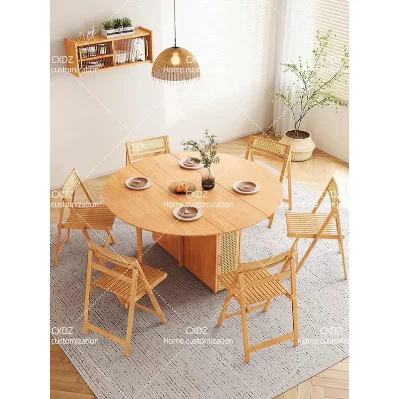 Nordic Telescopic Folding Round Dining Table Pure Solid Ash Wood Modern Minimalist Extendable Dinner Table Set for Small
