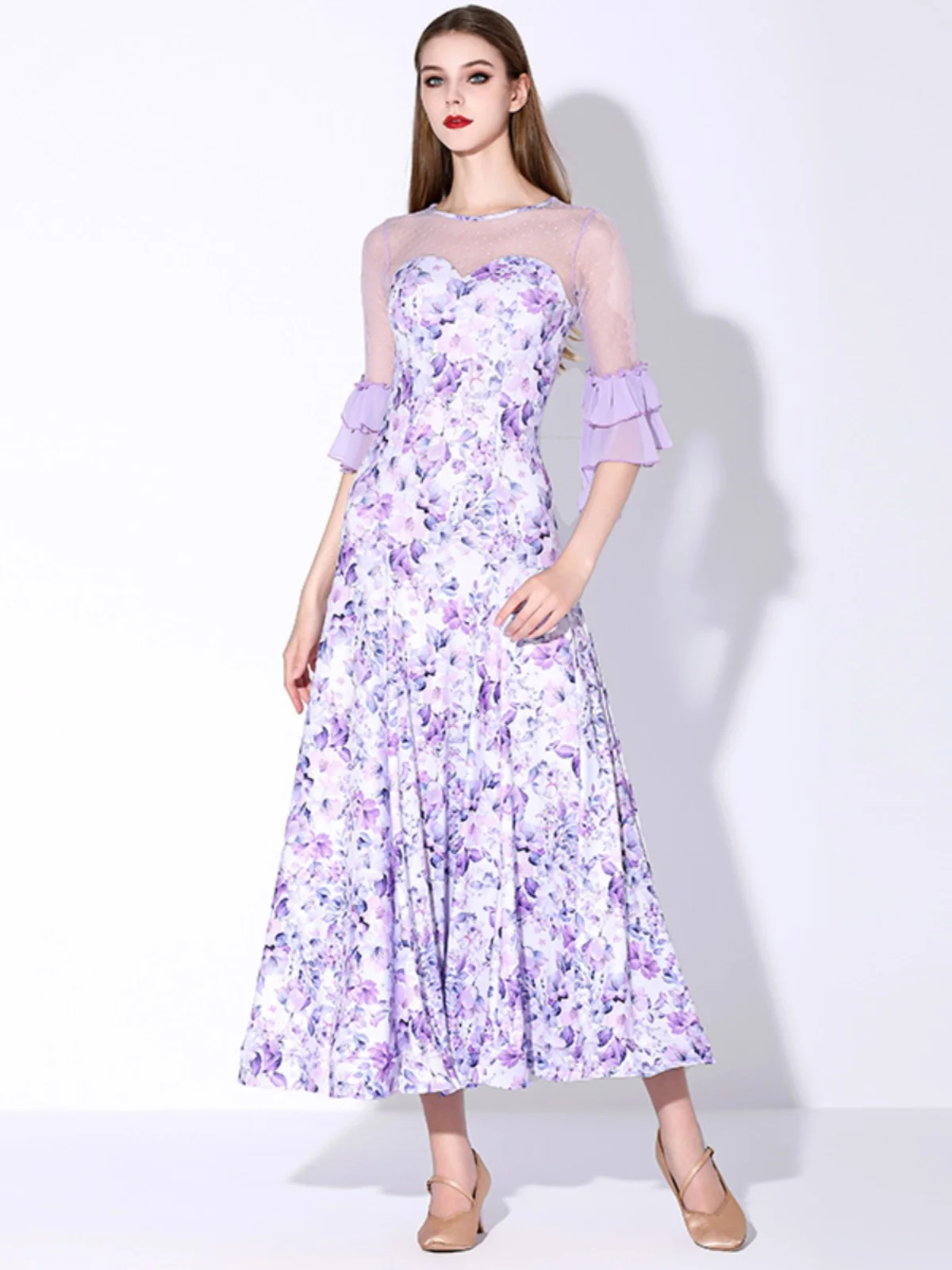 

Женское новое платье для современного танца с рукавами лотоса, 2021, костюм для бальных танцев My880