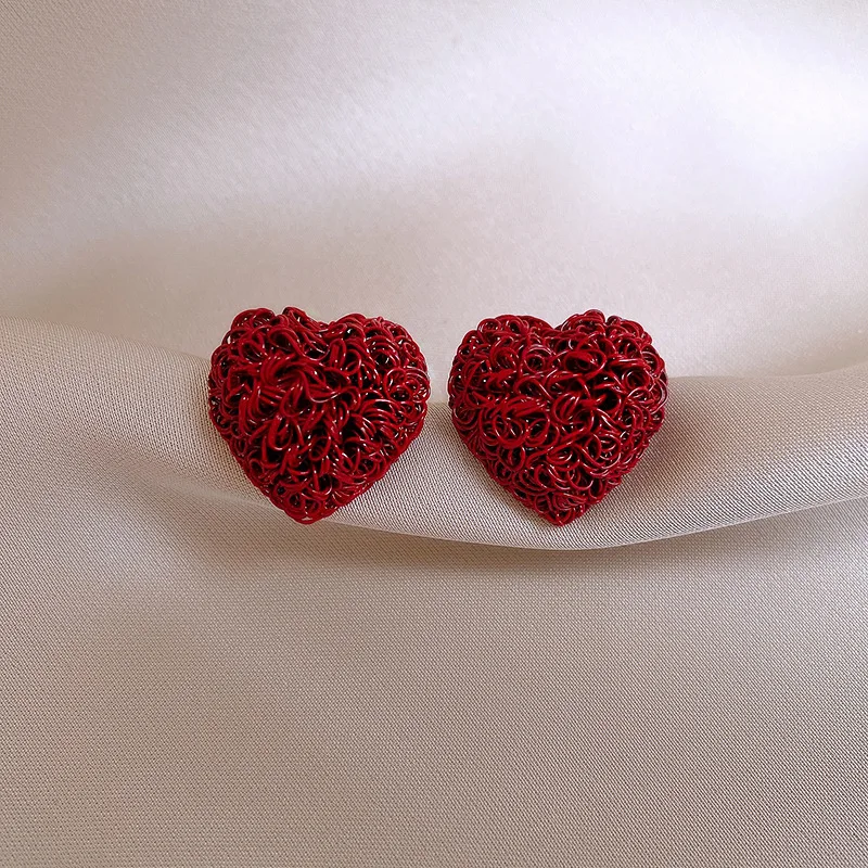 Fashion Bohemian Red Wrap Heart Stud Earring Mascot Ornaments For Women Valentine's Accessories Gift Wholesale E0275