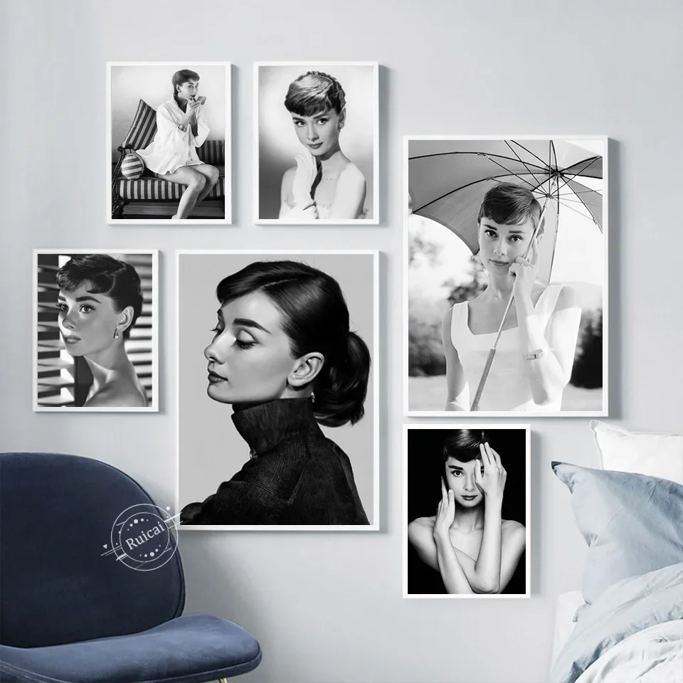 Audrey Hepburn Poster Movie Star Prints Nordic Black White Wall Art Canvas Painting Wall Pictures For Living Room Home Decor