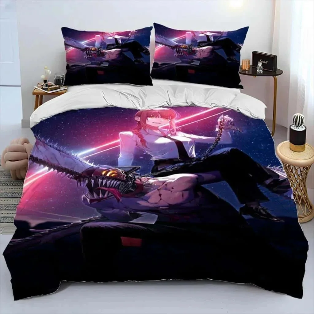 3D Anime Chainsaw Man Denji Cartoon Comforter Bedding Set,Duvet Cover Bed Set Quilt Cover Pillowcase,king Queen Size Bedding Set