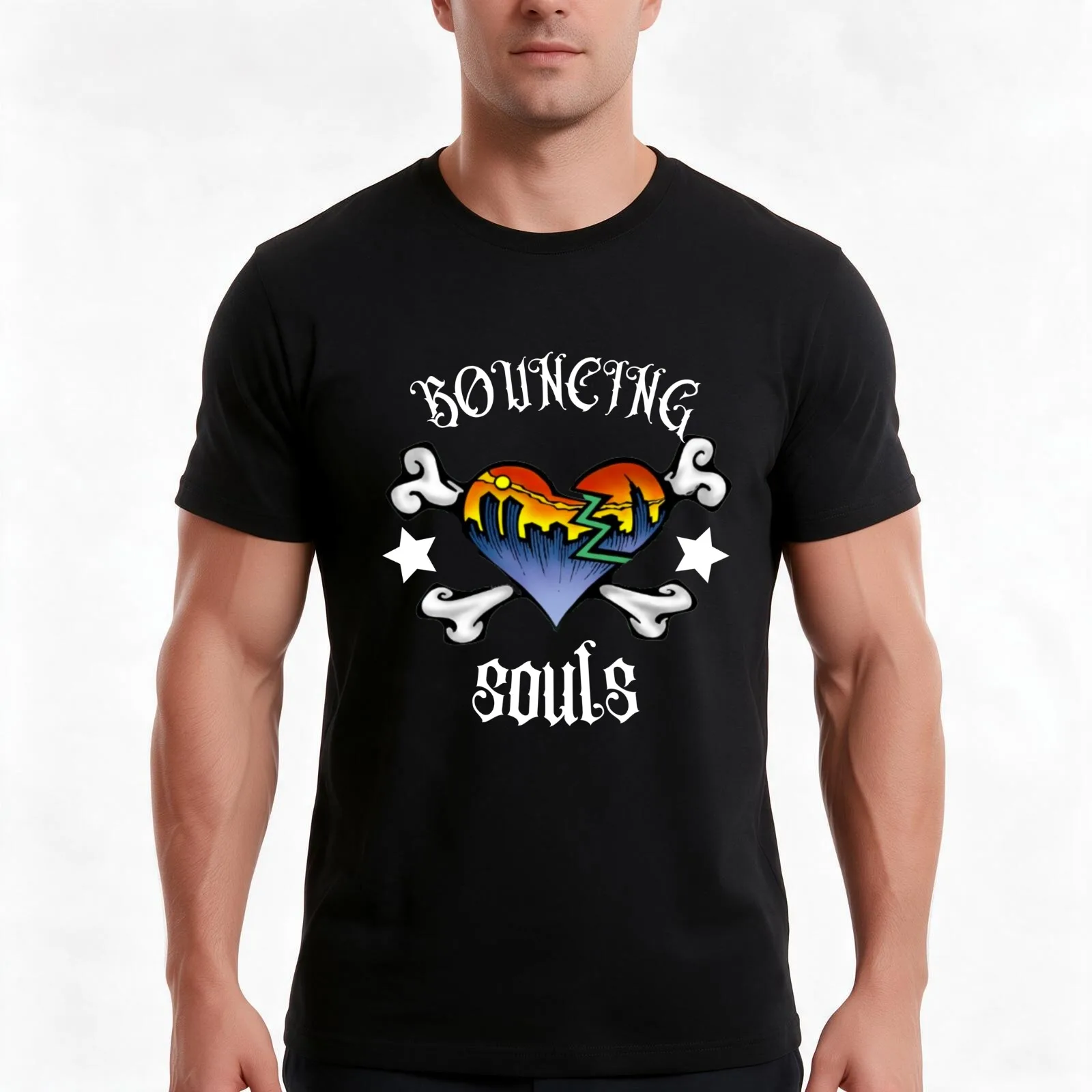 bouncing souls T-Shirt, Summer Casual Cotton Tee, Oversized Streetwear Tops, Vintage Graphic Print, Loose Fit Short Sleeve
