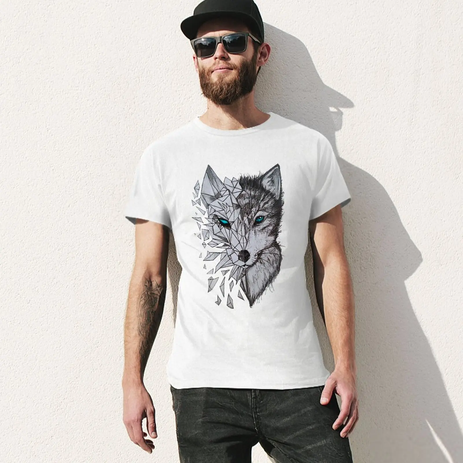 Geometric Wolf T-Shirt summer top summer clothes Men's clothing