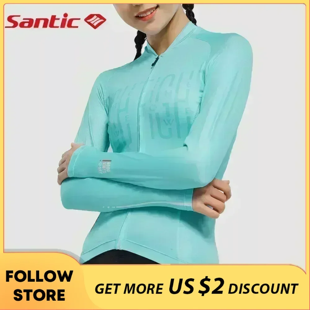 Santic Women Cycling Jersey Long Sleeve Full Zipper Breathable MTB Bicycle Shirt Reflective Mountain Bike Clothing Asian Size