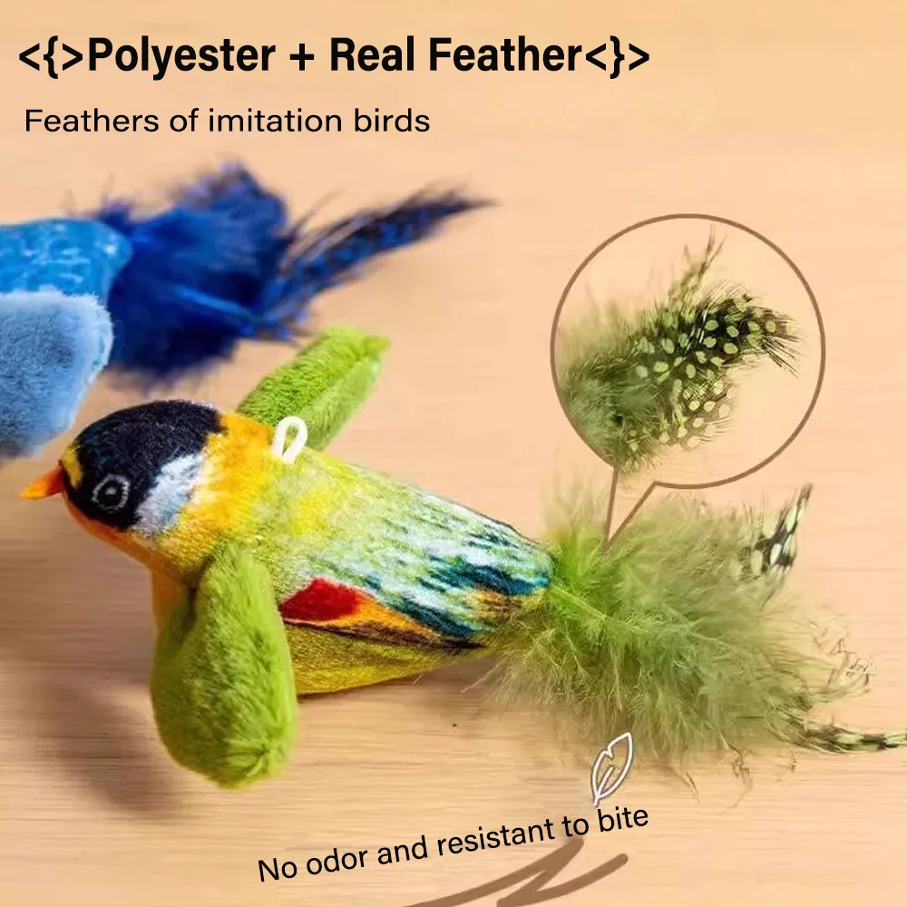 Indoor Interactive Birds Toy for Cat Chasing Teasing Toy Sounding Catnip Cat Teaser Toy Self-hilarity Wall Hanging Birds Cat Toy