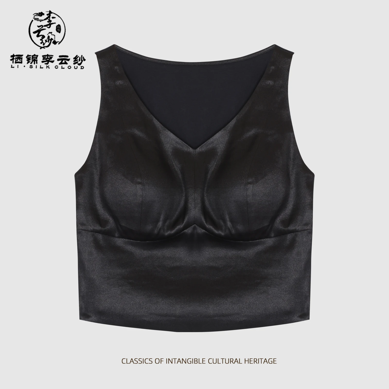 

LI SILK CLOUD xiangyunsha Backless Top Sexy Elegant Silk Blouse Guangdong Black Pear Guangdong Gauze
