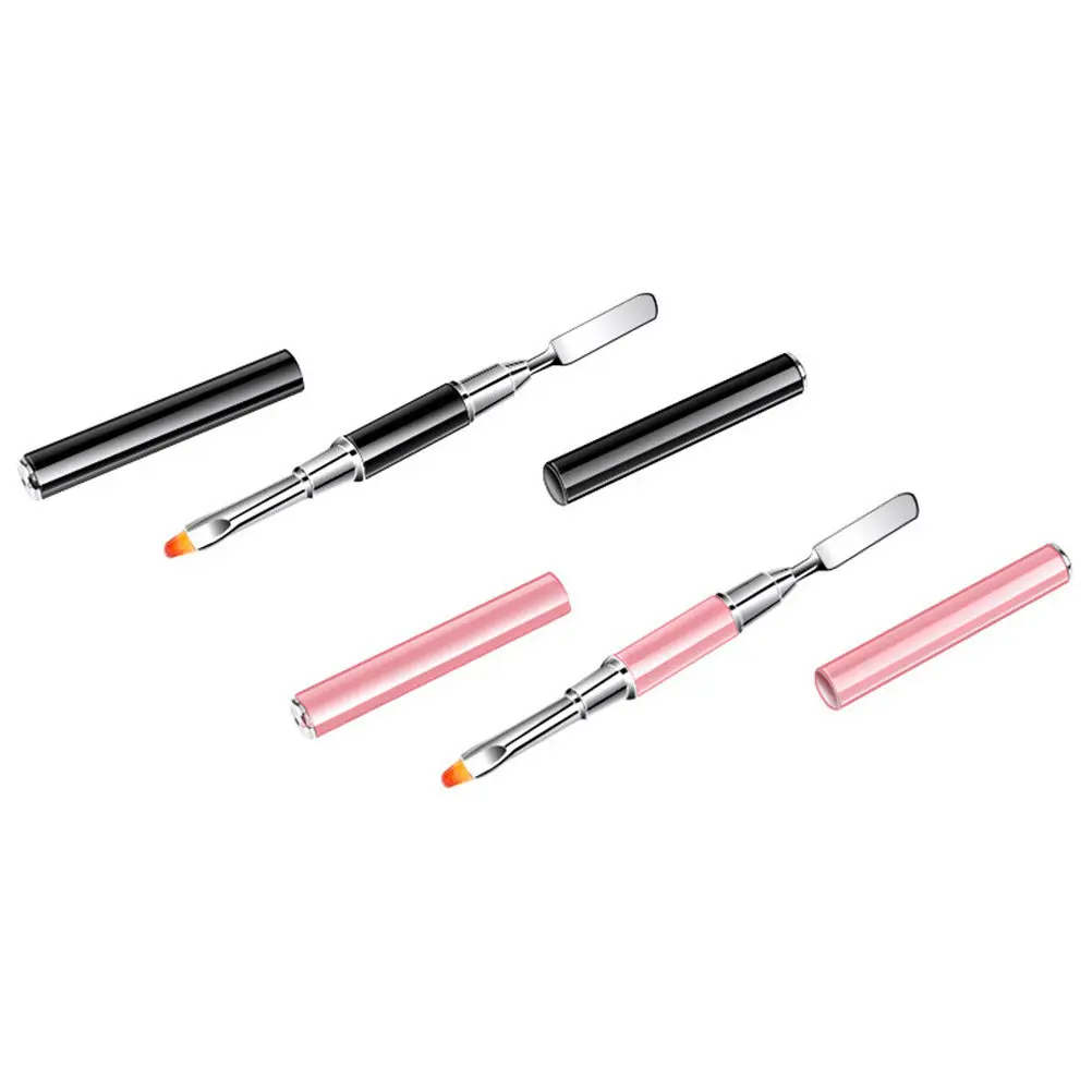 2Pcs Nail Glue Pen Multi-Functional Manicure Tool for Nail Art Decoration with Uv Builder Gel Acrylic Polish Pink Black