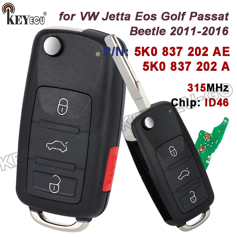 

Чип KEYECU 315 МГц ID46 NBG010180T 5K0 837 202 AE 5K0837202A для Volkswagen Jetta Eos Golf Passat Beetle 2011-16, дистанционный брелок