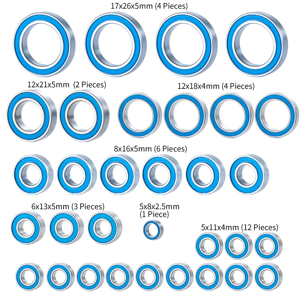 AXSPEED 32Pcs Wheel Hub Axle Blue Sealed Bearing Kit for TRX-4 TRX4 E-Revo 2.0 TRA86086-4 1/10 RC Crawler Car Parts