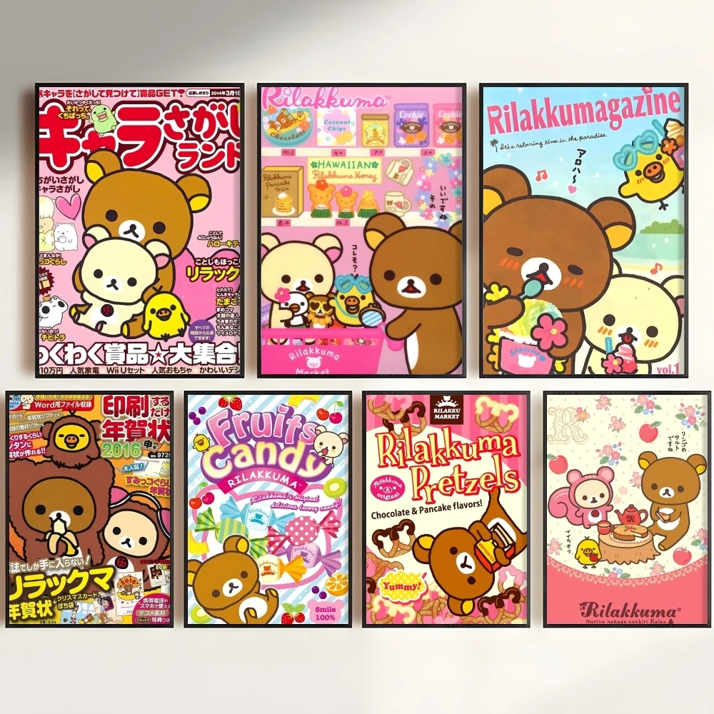 R-Rilakkuma Cartoon Painting Calligraphy Canvas Poster Art for Bedroom Living Room Home Decor Decals HD Wall Decoration Gift