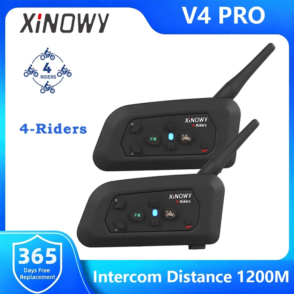 XiNOWy V4 PRO Motorcycle Bluetooth Helmet Intercom Support 4 Person Riding Interphone Distance 800-1200 Meters