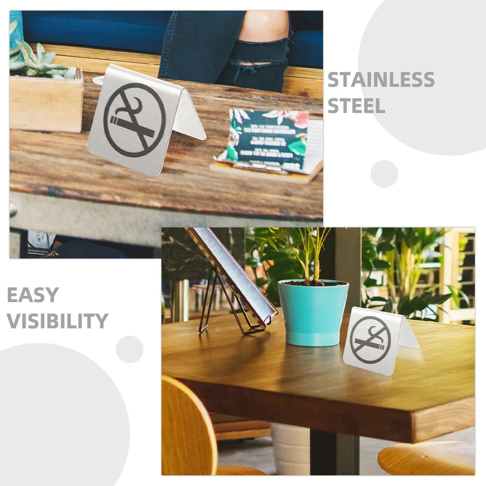 Double-Sided Stainless Steel No Smoking Table Tent Sign for Office, Restaurant, Hotel, Hospital