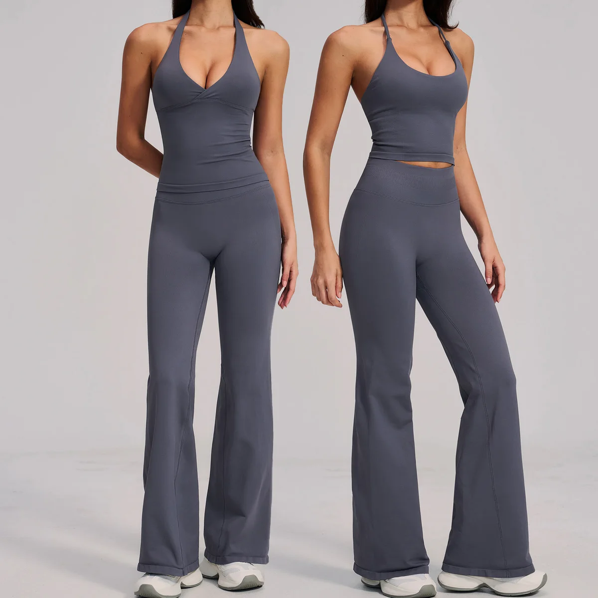 New Yoga Set 2 Pieces Workout Outfits Fitness Suits Sportswear Seamless Gym Clothes Tracksuits Women Sports Vest Gym Flare Pants