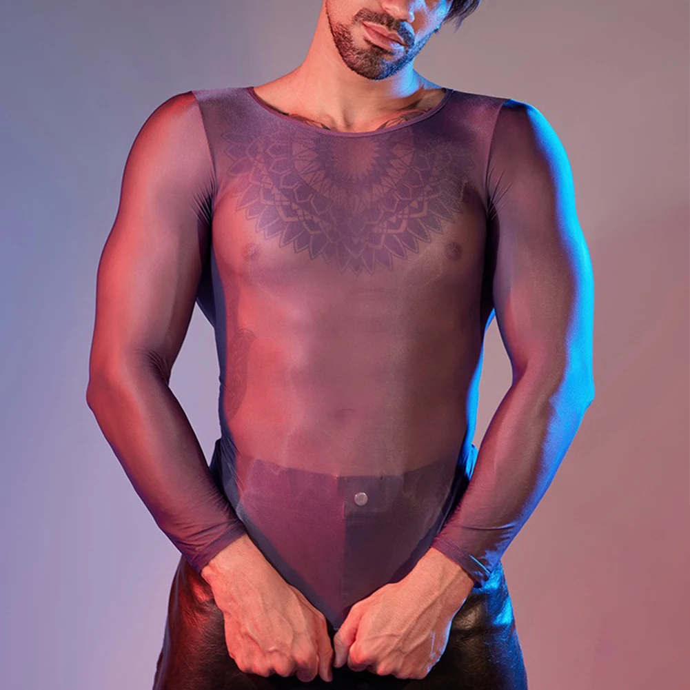 For Autumn For Male O Neck Tights Sheer Shirts Nightwear Sleepwear High Stretch Nightwear Regular Length See Through