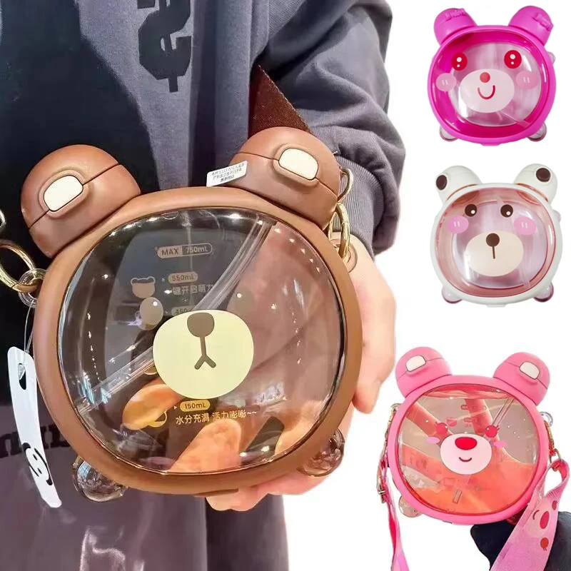 750MLCute ours bouilloire paille bouteille d'eau été Tritan paille bouteille bouteille à boire en plastique Kawaii enfants tasse d'eau pour l'école