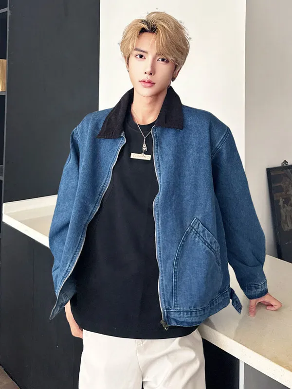 

Мужская джинсовая куртка TANGZ Studio Detroit Blue Denim, свободного кроя, винтажная, повседневная, с цветными вставками, молодежная, весенняя, осенняя
