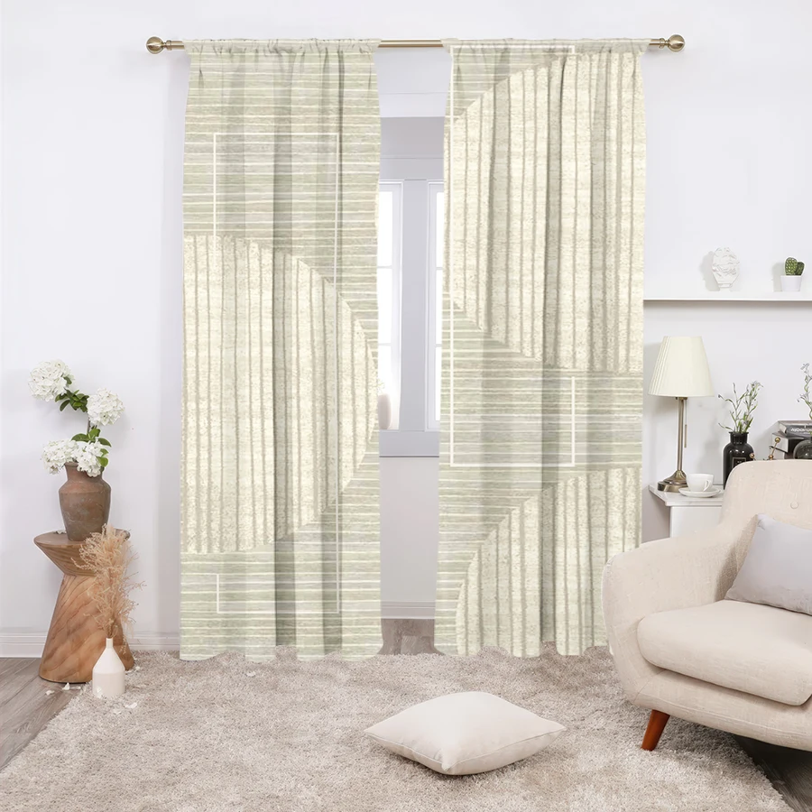 2PCS, Multicolor, Modern Geometric Arch and Line Pattern Curtains, for Bedroom and Living Room, Rod Pocket Style