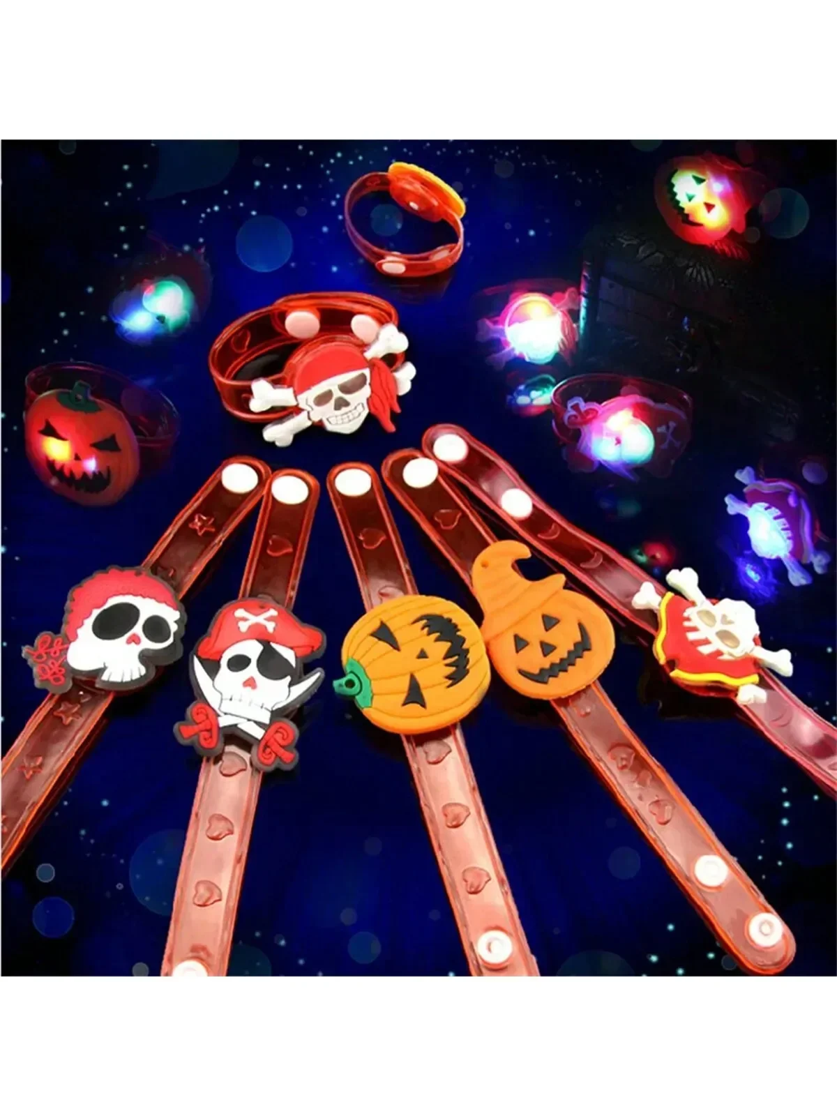 1/10 Pcs Halloween Party Gifts Glowing Brooch Watch Toys Kids Souvenir Children Fillers Rubber Toy Silicone Cartoon Bracelet